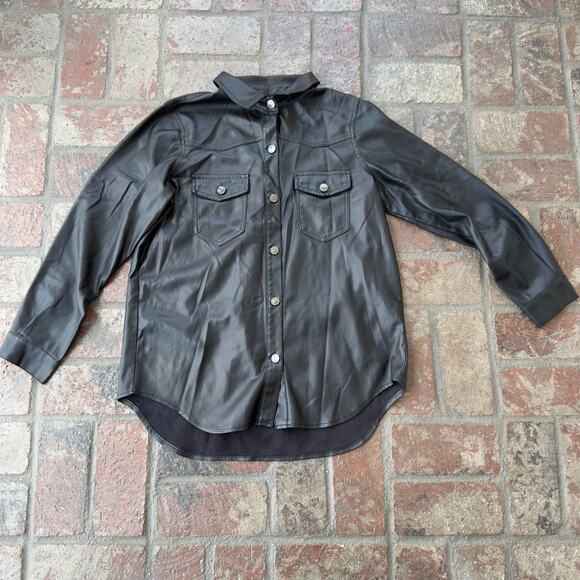 Zara Faux Black Leather Button Up Jacket Shirt Size M - Picture 1 of 8